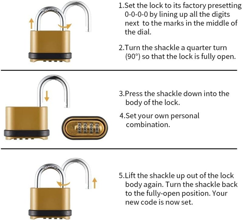 CINCINNO 4 Digit Combination Lock, Outdoor Combination Padlock with Hardened Steel Shackle,Locks with Code for Sheds, Fence, Storage Unit and Gate - Image 3